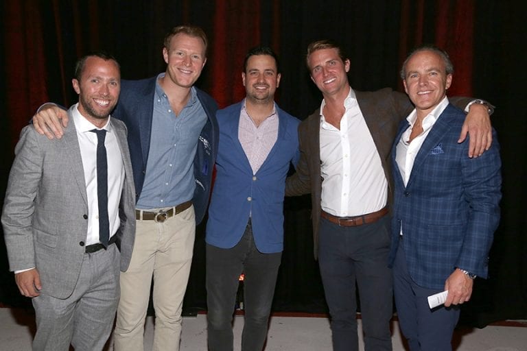 Isaac Flanagan, Eli Goldstein, Evan Morgan, Alec LeFort and Jamie Walker attend Jet Linx New York Grand Opening Event at Jet Linx on September 25, 2019 in Teterboro