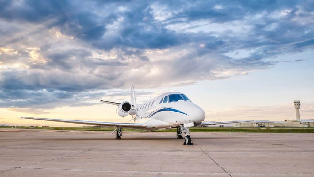 Citation Excel light jet exterior on an airport runway