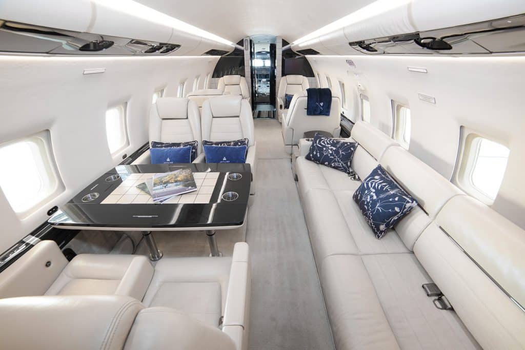 Interior of Challenger 604 Heavy private jet.
