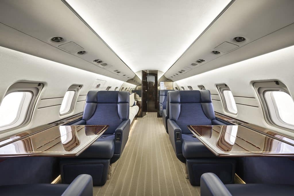 Interior of Challenger 604 Heavy private jet.