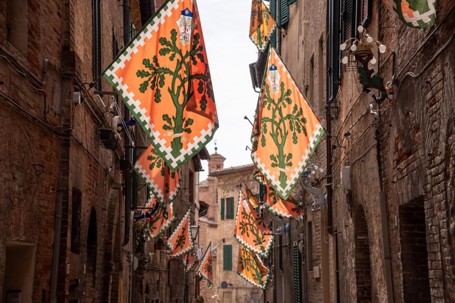 Flags hanging in the streets of Siena